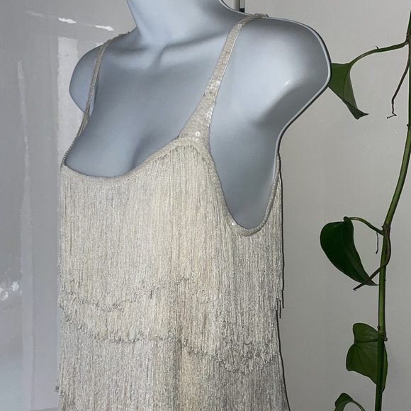 Calypso St. Barth Silk White fringe flapper mini dress bachelorette bridal - Picture 4 of 8